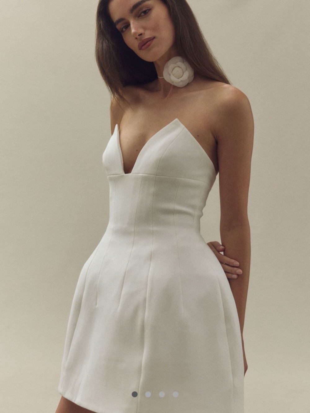 Bardot White Strapless V-Plunge Mini Dress